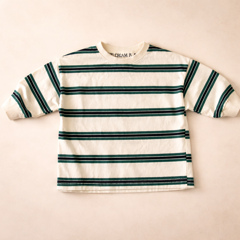 T-shirt stripe green lange mouw